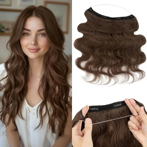 Miniatura 29 de Extensiones de cabello en aureola de cabello humano real, Extensión de cabello Halo 100% cabello humano, Extensiones de cabello con alambre, Lacio