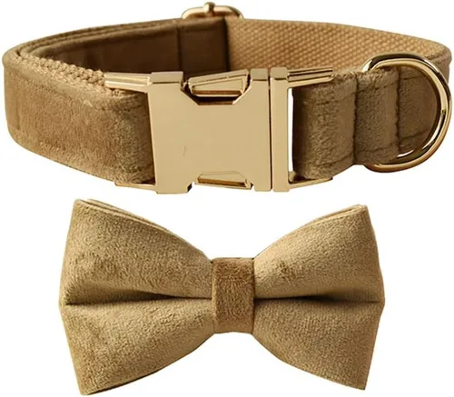 Miniatura 29 de Love Dream Collar de corbatín para perro, Collares de terciopelo para perros con corbatín desmontable y hebilla de metal, Collares de corbatín Verde