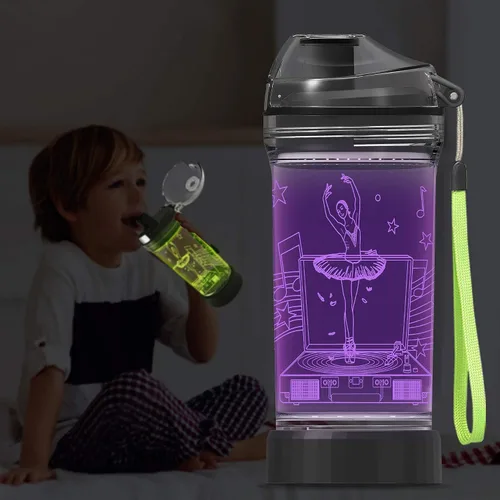 Miniatura 2 de YuanDian Botella de agua para niños con luz LED 3D - 14 onzas Tritan libre de BPA ecológica - 7 colores luz tazas de bebida geniales, regalo