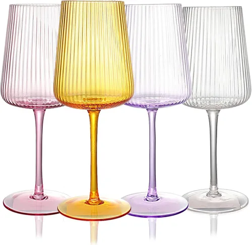 Miniatura 9 de Copas de vino acanaladas sopladas a mano con tallo, transparentes, copas de cristal sin plomo, regalo de lujo, juego de 4, únicas, copa de vino