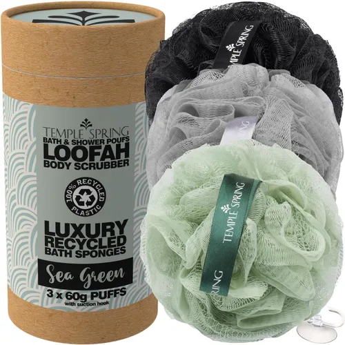 Miniatura 11 de Temple Spring Esponja de malla suave para ducha, paquete de 3 (2.12 onzas cada uno), exfoliante corporal suave para espuma rica y piel suave