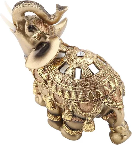 Miniatura 10 de ZJchao Escultura de elefante dorado, artesanía de la suerte, estatua de elefante dorado de Feng Shui, figura de riqueza para decoración del hogar (L)