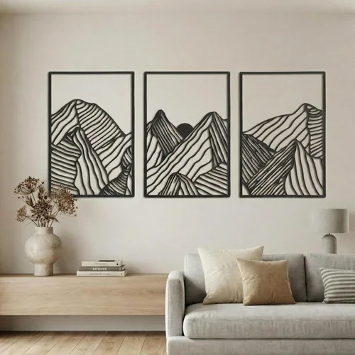 Miniatura 8 de Peryiter 3 piezas de arte de pared de metal, decoración de paisaje de montaña, decoración para colgar en la pared para sala de estar, abstracto