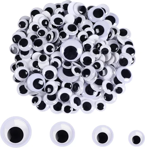 Miniatura 8 de 200 piezas de ojos ondulados, FEBSNOW ojos pegajosos autoadhesivos de plástico negro y blanco de tamaños variados adhesivos para manualidades