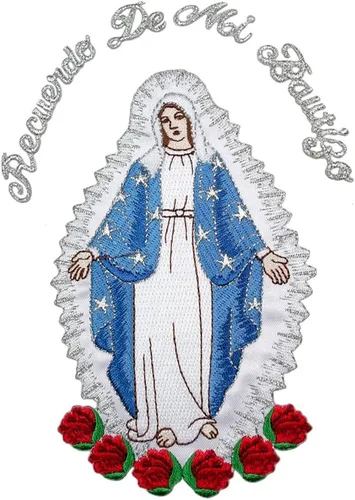 Miniatura 3 de Parche bordado completo con apliques de Virgen María, diseño plateado metálico de Santa María (sin letras)