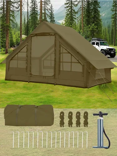 Miniatura 10 de Carpas inflables para acampar - Tienda de glamping fácil de inflar con bomba manual, tienda inflable de aire de PVC impermeable para acampar