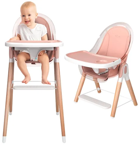 Miniatura 11 de Silla alta de madera de lujo 6 en 1 para bebés y niños pequeños, moderna, segura y compacta, fácil de limpiar y montar, bandeja y cojín extraíbles