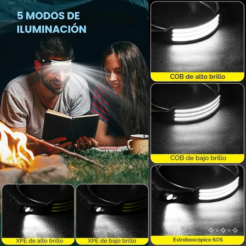 Miniatura 3 de DAWINSIE Linterna frontal LED recargable (2 unidades), lámpara de cabeza de haz ancho de 230° con sensor de movimiento, linterna impermeable
