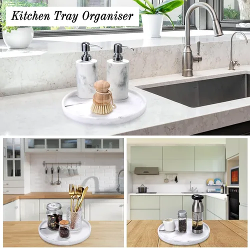 Miniatura 7 de Luxspire - Bandeja redonda de tocador, bandeja de tocador de baño de 10.63 pulgadas, bandeja de cocina de resina, bandeja organizadora de encimera