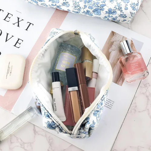 Miniatura 6 de 2 bolsas de maquillaje acolchadas de algodón para viaje, bolsa grande y pequeña para mujeres, bolsas de maquillaje de coqueta floral, bonita bolsa