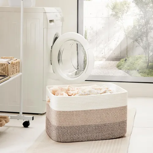 Miniatura 3 de Artfeel - Cesta de manta rectangular, cestas tejidas para almacenamiento, cesta de lavandería de 65L para mantas decorativas de guardería, juguetes