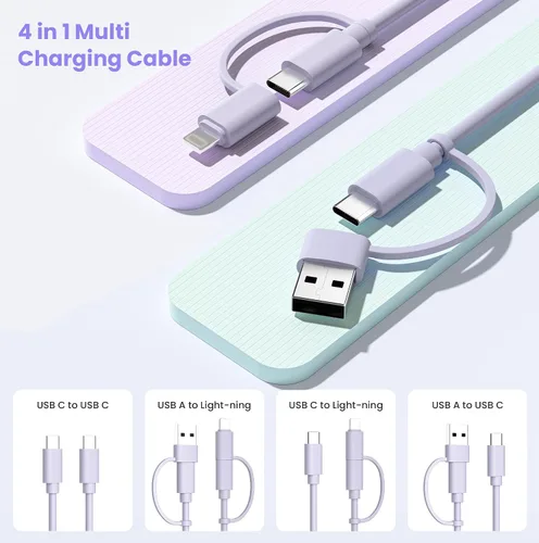 Miniatura 3 de Elebase Cable de carga 4 en 1 de 3.3 pies, cable de carga múltiple, cable de carga múltiple para iPhone con adaptador USB/Lightning para Apple 17 16