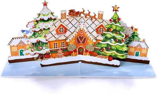 Miniatura 6 de CUTPOPUP - Tarjeta de Navidad emergente, 3D, Navidad, Año Nuevo, tarjeta de felicitación de vacaciones (ciudad de pan de jengibre)