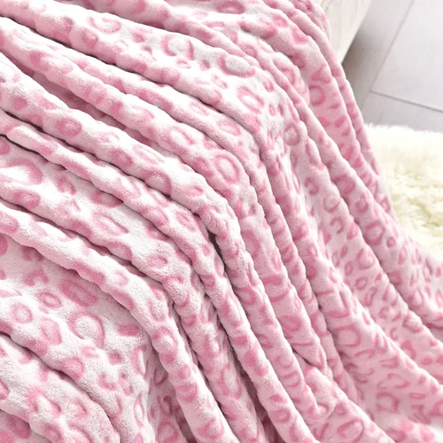 Miniatura 5 de PLEASANT BOULEVARD Manta de forro polar con diseño de leopardo, manta premium ligera y cálida de microfibra de felpa rosa para sofá y cama