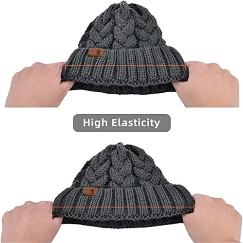Miniatura 5 de Rosoz Gorro de cola de caballo para mujer, gorro cálido de invierno, suave, elástico, de punto trenzado, para moño alto