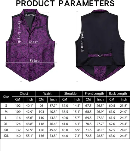 Miniatura 2 de Barry.Wang Chaleco victoriano de seda para hombre, conjunto de corbata con cuello a medida, chaleco gótico steampunk de cachemira, formal, fiesta