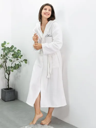Miniatura 4 de AW BRIDAL 2Pcs Couple Terry Cloth Robes 100% Cotton Hooded Spa Robe for Women Men Wedding Anniversary Engagement Gifts
