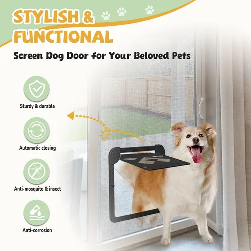 Miniatura 2 de Puerta de perro para puerta mosquitera, puerta para mascotas con cerradura para puerta corrediza, solapa magnética de cierre automático de 14 x 11.8