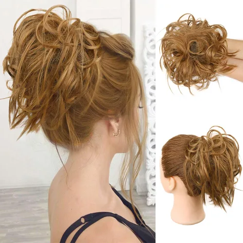 Miniatura 27 de HMD - Extensiones de cabello tipo chongo alborotado con rodelo despeinado, banda elástica de goma, extensiones de cabello sintético para mujer