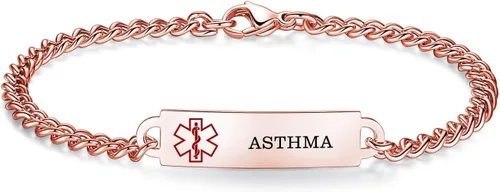 Miniatura 84 de Pulseras de identificación de alerta médica de 6.5 "-8.5" para mujeres, pulseras de emergencia médica de acero inoxidable, grabado gratuito