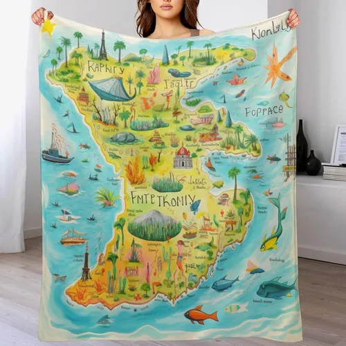 Miniatura 7 de Manta de Florida Keys - Manta colorida con mapa de isla para sofá, saludos de viaje desde Florida, manta ligera y mullida, manta de felpa cálida