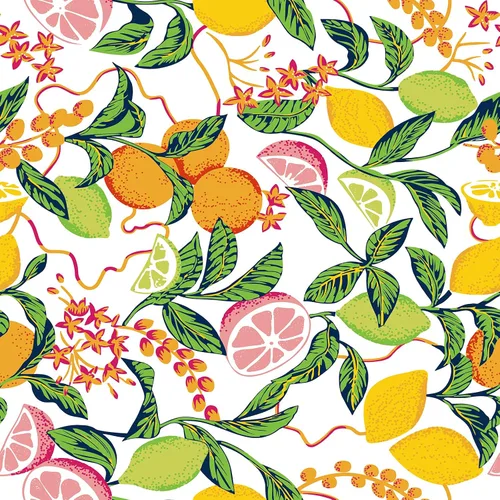 CHIHUT Papel tapiz botánico tropical de limón, naranja, lima, pomelo, 17.7 x 100 pulgadas, blanco brillante, papel adhesivo de frutas para armarios,