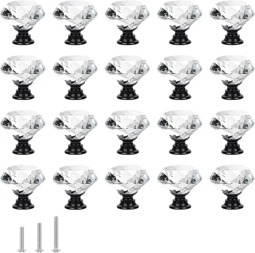 Miniatura 13 de 6 pomos de cristal de cristal de 1.18 pulgadas para cajones, pomos negros en forma de diamante, manijas con tornillos para cocina, baño, tocador