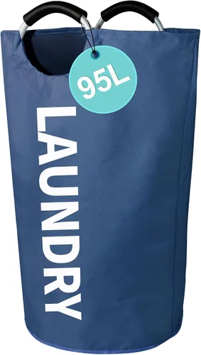 WOOHA Cesta de lavandería grande de 95 L, cesta plegable para ropa, cestas altas de tela plegables para dormitorio, armario, baño, universidad, Azul
