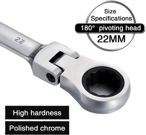 Miniatura 5 de KATUR Juego de llaves de trinquete de 0.866 in con cabezal giratorio flexible, llave combinada de trinquete, herramienta métrica de acero al cromo