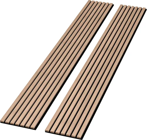 Miniatura 16 de Paquete de 2 paneles acústicos de pared de madera de 94 x 12.6 pulgadas, listones 3D insonorizados para paredes y techos, elegantes paneles Nogal