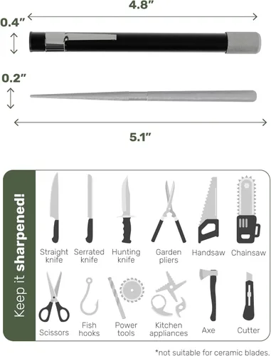 Miniatura 2 de Wamery Afilador de cuchillos dentado - Afilador retráctil de bolsillo de barra de diamante para cuchillas dentadas y rectas (negro)