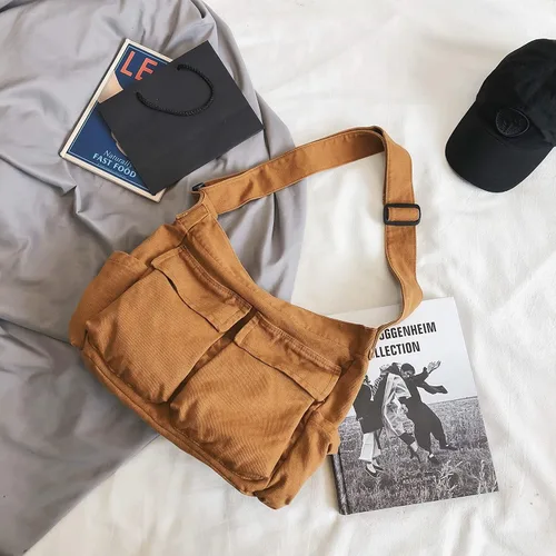 Miniatura 2 de Bolso bandolera grande de lona para mujeres y hombres, bolso de mano tipo mensajero para laptop, trabajo, universidad, viajes