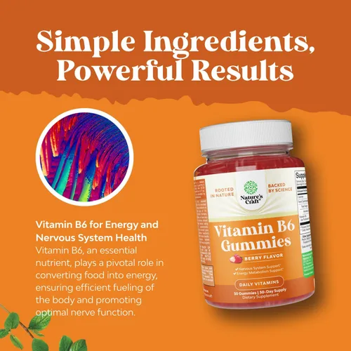 Miniatura 7 de Potentes gomitas de vitamina B6 para adultos, potentes suplementos de complejo de vitamina B para hombres y mujeres para apoyar el sistema nervioso