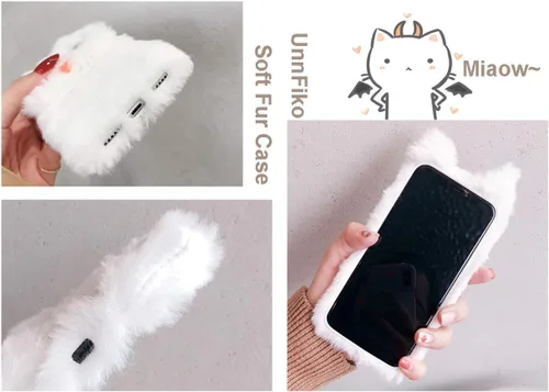Miniatura 4 de UnnFiko Funda de felpa suave y cálida de invierno compatible con iPhone 6 y 6s, fundas de gato mullido, de piel esponjosa, hechas a mano para niñas