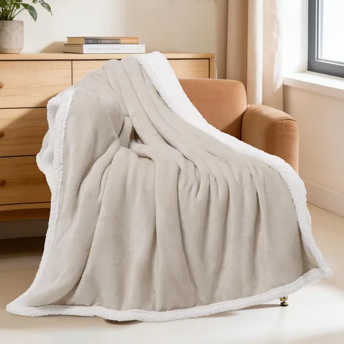 Miniatura 2 de Beautex Manta de Vellón Sherpa Beige Crema, Manta Suave y Esponjosa de Franela y Felpa, Manta Acogedora y Suavísima para Sofá, Cama y Adultos