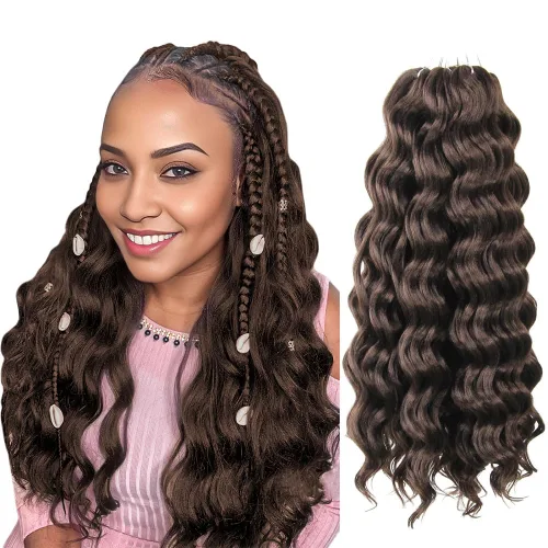 Miniatura 31 de Pelo de onda marina con trenzas de ganchillo, 6 pulgadas, 8 paquetes, trenzas rizadas suaves y profundas, extensiones de pelo sintético ondulado