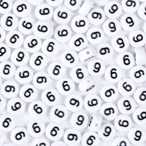 Miniatura 10 de 1400 cuentas redondas blancas y negras para pulseras, cuentas digitales de símbolo matemático del 0 al 9, juego de cuentas acrílicas de número