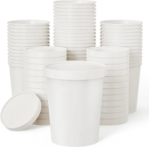 Miniatura 11 de JOLLY PARTY Paquete de 50 recipientes de papel de 8 onzas con tapas, vasos de papel desechables para alimentos, tazas de helado, almacenamiento