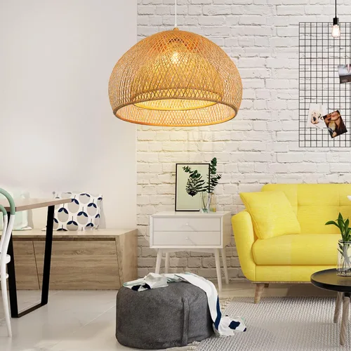 Miniatura 3 de Arturesthome Lámpara colgante de bambú de tejido de 23.6 pulgadas para isla de cocina, candelabro de mimbre, lámpara de techo colgante tejida a mano