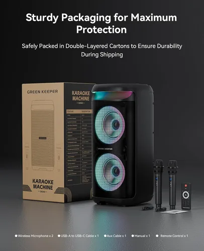 Miniatura 6 de GKD60 - Máquina de karaoke con 2 micrófonos inalámbricos para adultos, altavoz portátil de fiesta Bluetooth, sistema PA de potencia máxima de 500 W