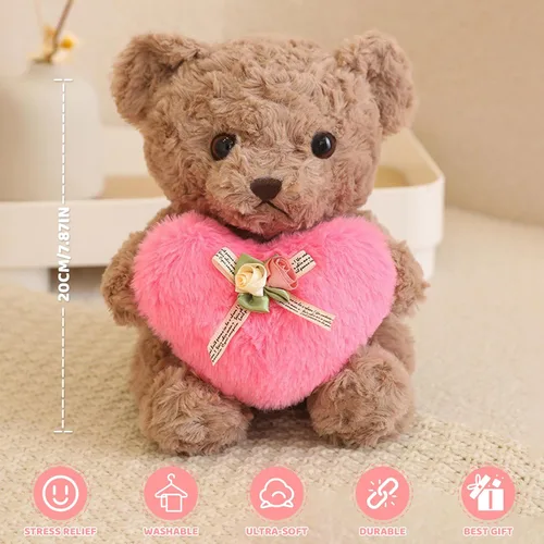 Miniatura 4 de Lindo oso de peluche con corazón rosa para niños, suave oso de peluche para el día de San Valentín, para novias, niños o mamá