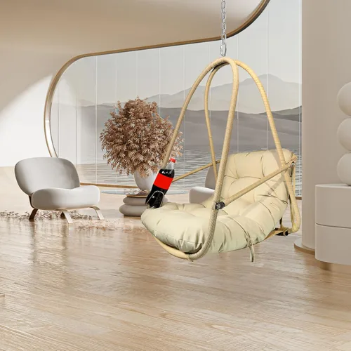 JESE Silla Huevo Columpio con Soporte Marco de Mimbre Plegable Cojín Resistente a los Rayos UV Impermeable Sillas Colgantes con Portavasos Capacidad