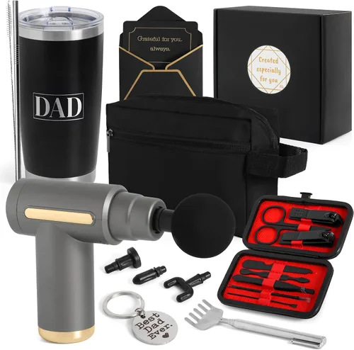 Miniatura 8 de Caja de regalo para papá, kit de relajación y cuidado personal con pistola de masaje, vaso de 20 onzas, bolsa de aseo personal, juego de aseo
