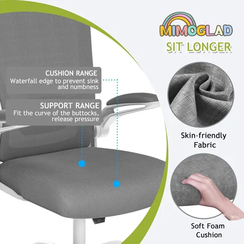 Miniatura 7 de Mimoglad Silla de Oficina para el Hogar, Silla de Escritorio con Respaldo Alto, Silla Ergonómica de Malla para Computadora con Soporte Lumbar Gris