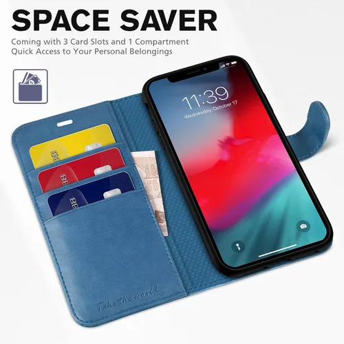 Miniatura 7 de TUCCH Funda tipo cartera para iPhone XR, piel sintética con función atril, carga inalámbrica [carcasa de TPU a prueba de golpes] con bloqueo RFID