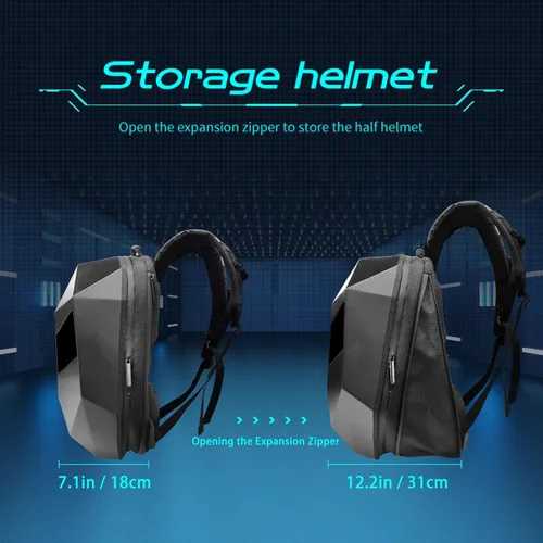 Miniatura 4 de Mochila de motocicleta LED personalizable, mochila LED rígida impermeable para hombres, mochilas con casco de caballero genial con ojos de diablo (B)