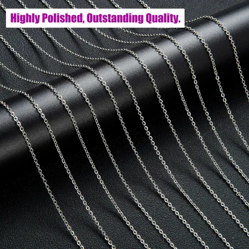 Miniatura 5 de Paquete de 24 cadenas de collar de acero inoxidable para fabricación de joyas, 16 pulgadas