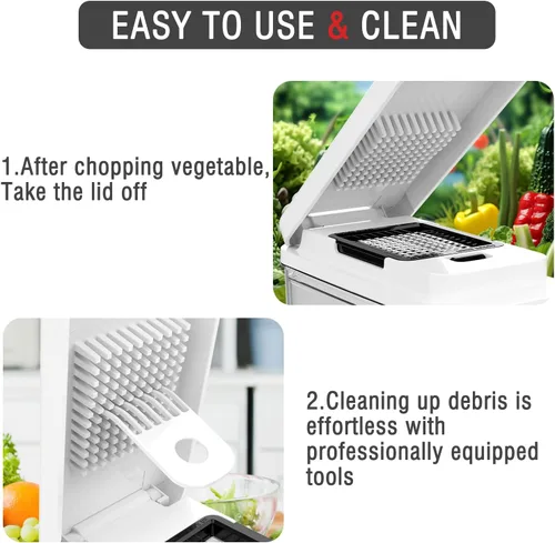 Miniatura 6 de Picadora de verduras con recipiente, picadora de verduras y picadora de alimentos con 7 cuchillas de acero inoxidable, cortador de cebolla