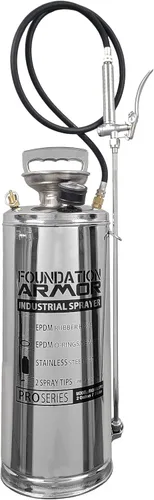 Armor - Pulverizador de bomba de acero inoxidable de 2 galones para selladores, recubrimientos y limpiadores a base de agua, a base de disolvente y