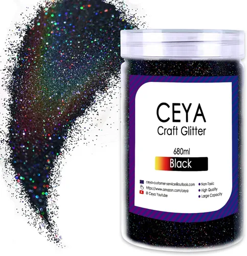 Ceya - Polvo de purpurina holográfica ultra fina, 1.1 LB/17.63 OZ, color negro láser, 1/128' 0.008' 0.2mm, en masa para manualidades, resina, vasos,